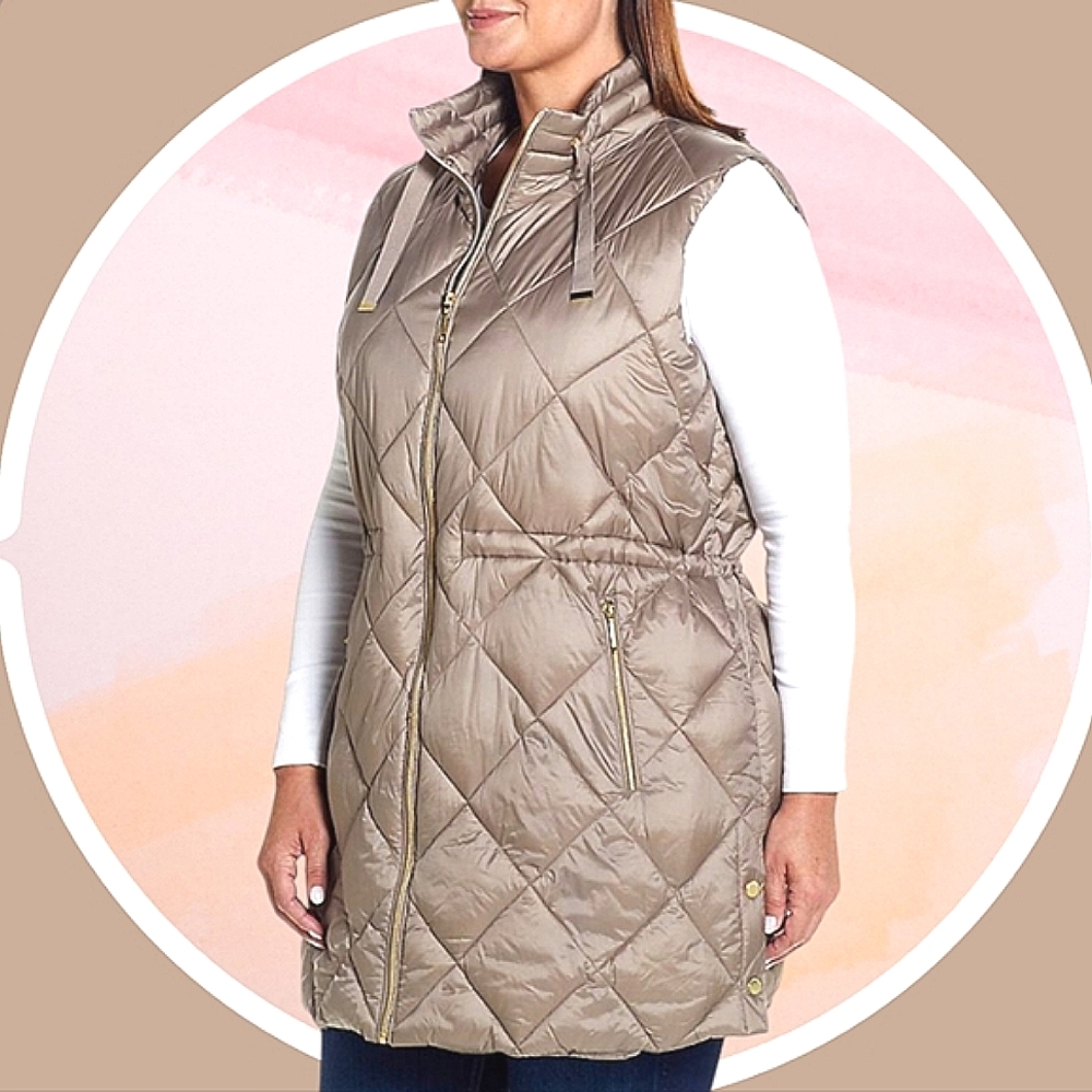 NWT Longline Water Resistant Quilted Puffer Vest w 2 Zip Pockets